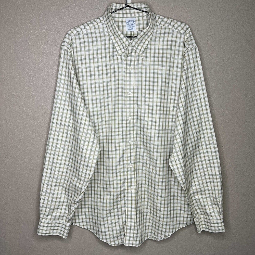 Brooks Brothers Slim Fit White Plaid Non-Iron Long Sleeve Button-up Shirt XL